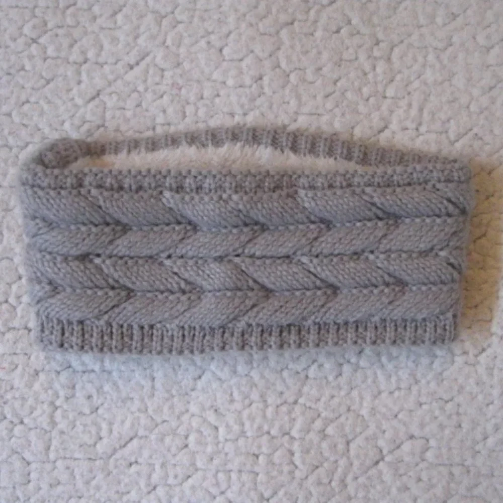 Sonoma Gray Cable Knit Headband with Faux Fur Lining
